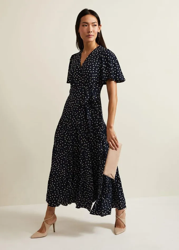 Phase Eight Jenna Black Spot Wrap Midaxi Dress Navyivory Women Dresses