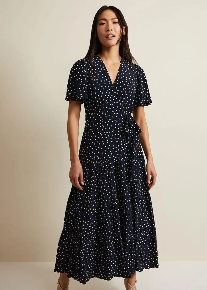 Phase Eight Jenna Black Spot Wrap Midaxi Dress Navyivory Women Dresses