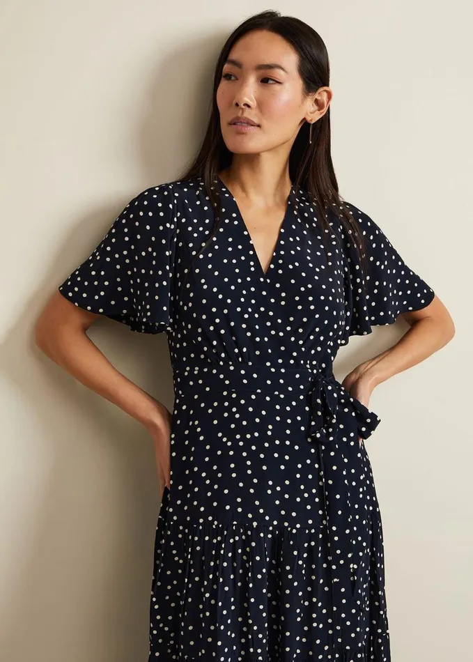 Phase Eight Jenna Black Spot Wrap Midaxi Dress Navyivory Women Dresses