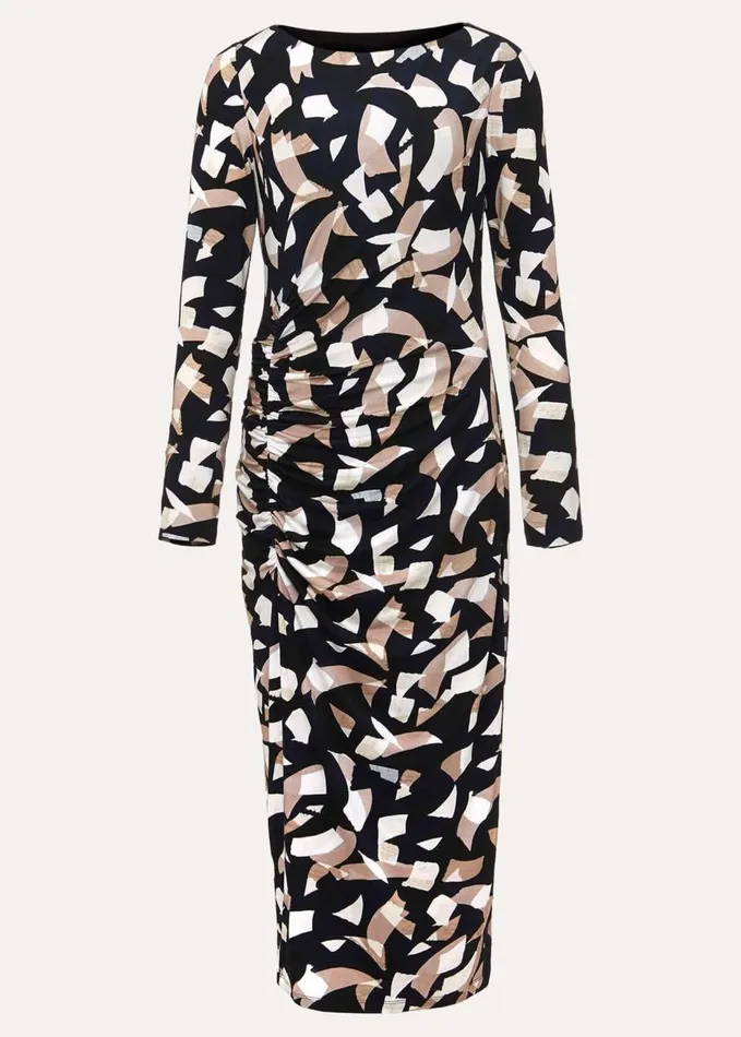 Phase Eight Jordana Geo Ruched Midi Dress Navy Women Dresses