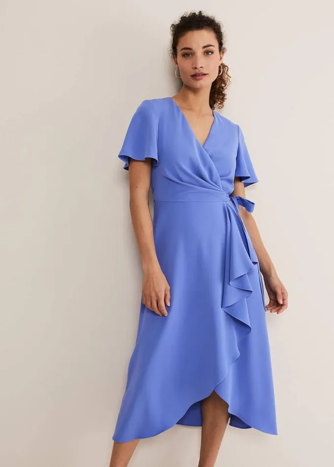 Phase Eight Julissa Ruffle Wrap Midi Dress Foxglove Blue Women Dresses