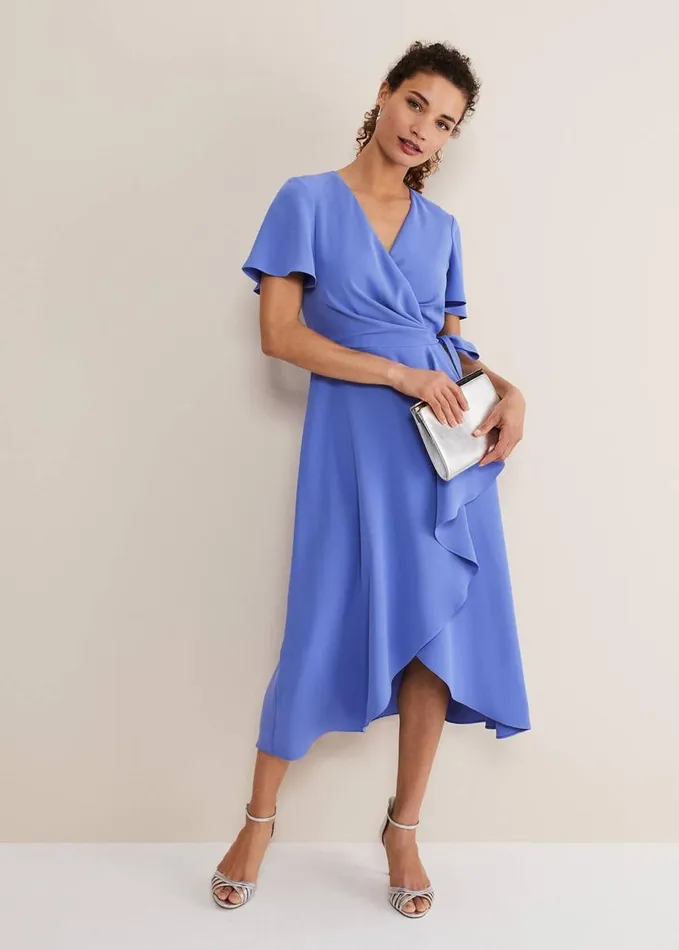 Phase Eight Julissa Ruffle Wrap Midi Dress Foxglove Blue Women Dresses
