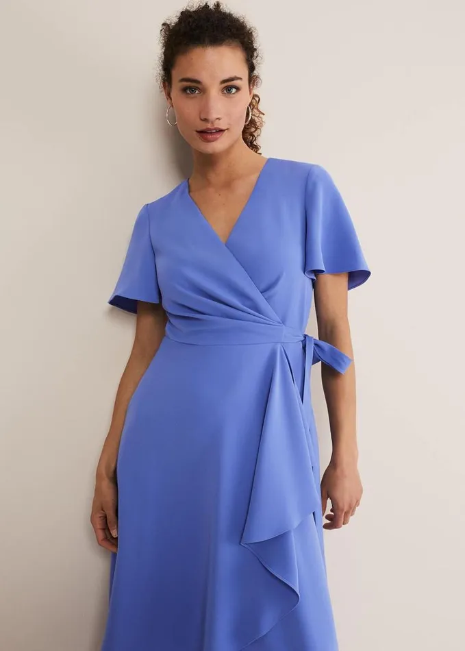 Phase Eight Julissa Ruffle Wrap Midi Dress Foxglove Blue Women Dresses