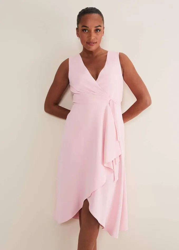 Phase Eight Julissa Sleeveless Ruffle Wrap Midi Dress Soft Pink Women Dresses