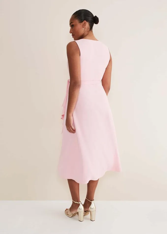 Phase Eight Julissa Sleeveless Ruffle Wrap Midi Dress Soft Pink Women Dresses