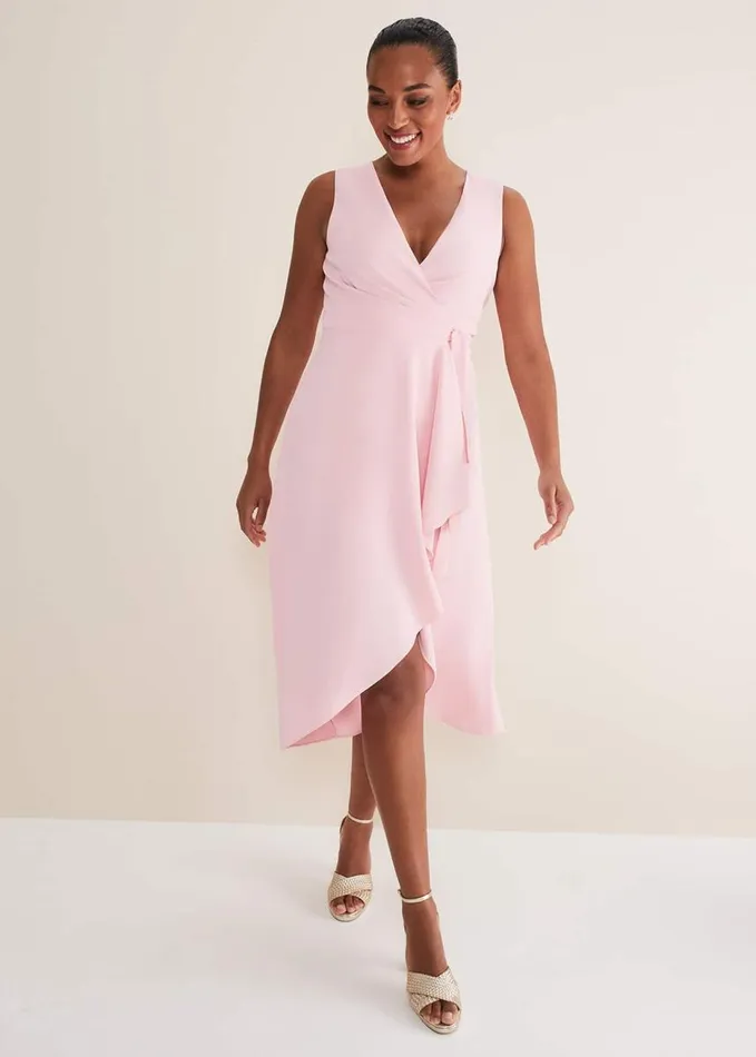 Phase Eight Julissa Sleeveless Ruffle Wrap Midi Dress Soft Pink Women Dresses