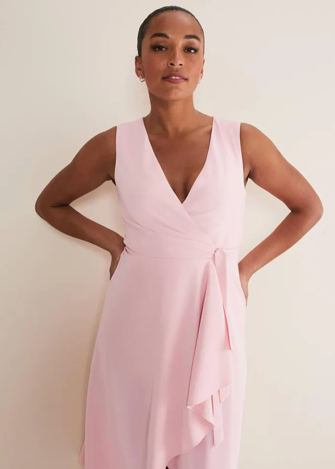 Phase Eight Julissa Sleeveless Ruffle Wrap Midi Dress Soft Pink Women Dresses