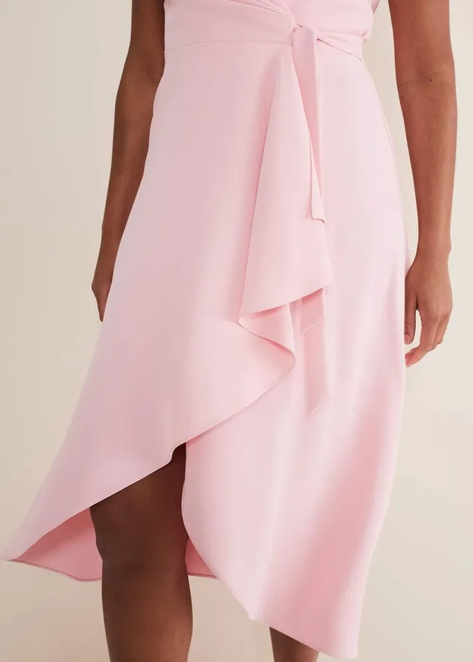 Phase Eight Julissa Sleeveless Ruffle Wrap Midi Dress Soft Pink Women Dresses