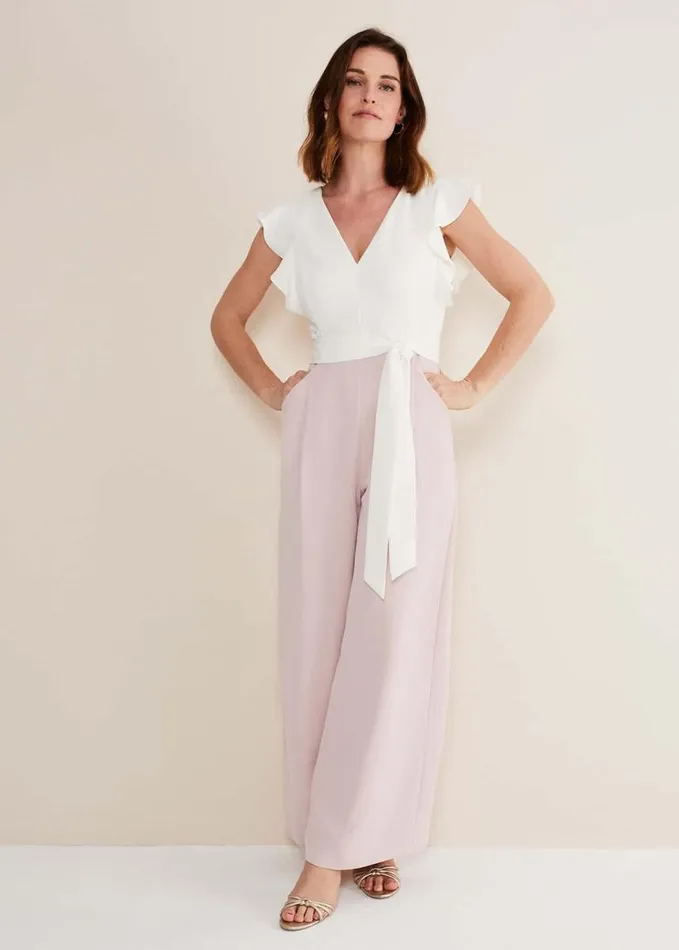 Phase Eight Kallie V Neck Frill Jumpsuit Antique Roseivory Women Dresses