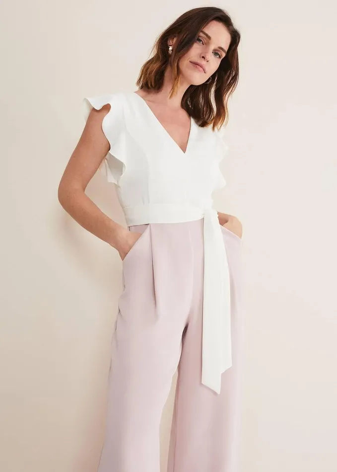 Phase Eight Kallie V Neck Frill Jumpsuit Antique Roseivory Women Dresses