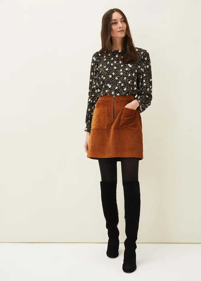 Phase Eight Kennedy Corduroy Mini Skirt Ochre Women Skirts