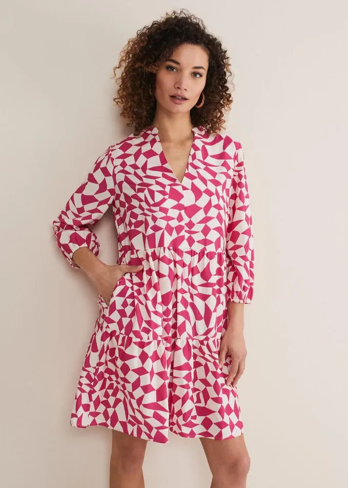 Phase Eight Kesia Pink Geo Swing Mini Dress Pink Women Dresses