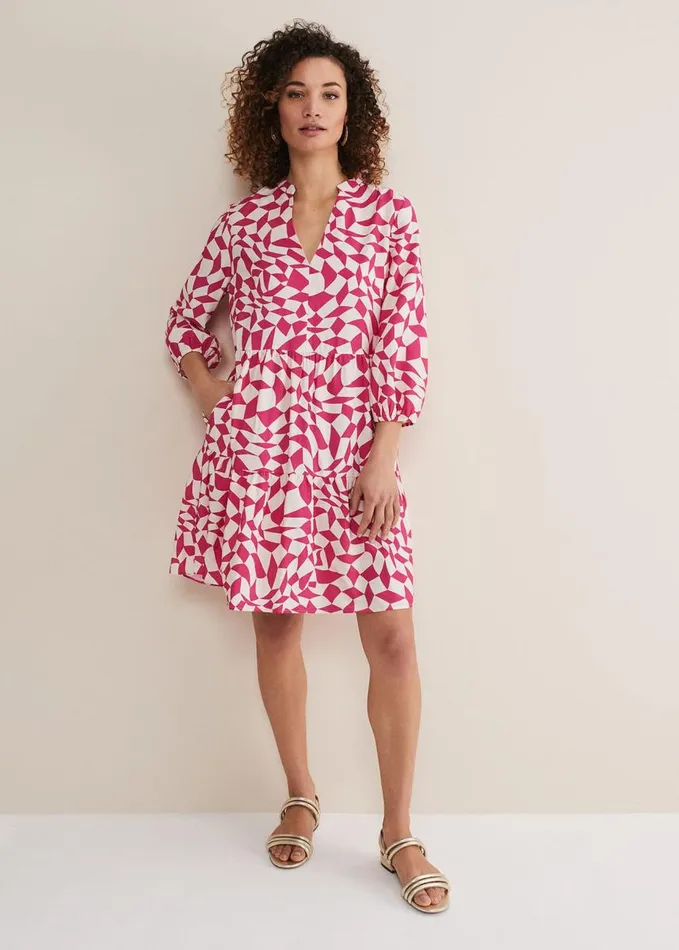 Phase Eight Kesia Pink Geo Swing Mini Dress Pink Women Dresses