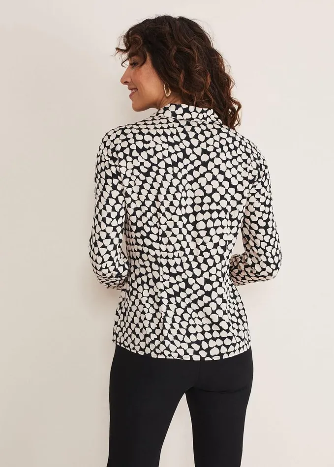 Phase Eight Kesia Ruched Front Heart Print Shirt Blackcamel Women Shirts and Blouses