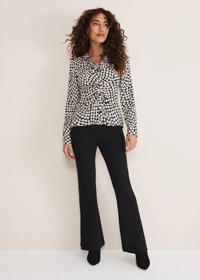 Phase Eight Kesia Ruched Front Heart Print Shirt Blackcamel Women Shirts and Blouses