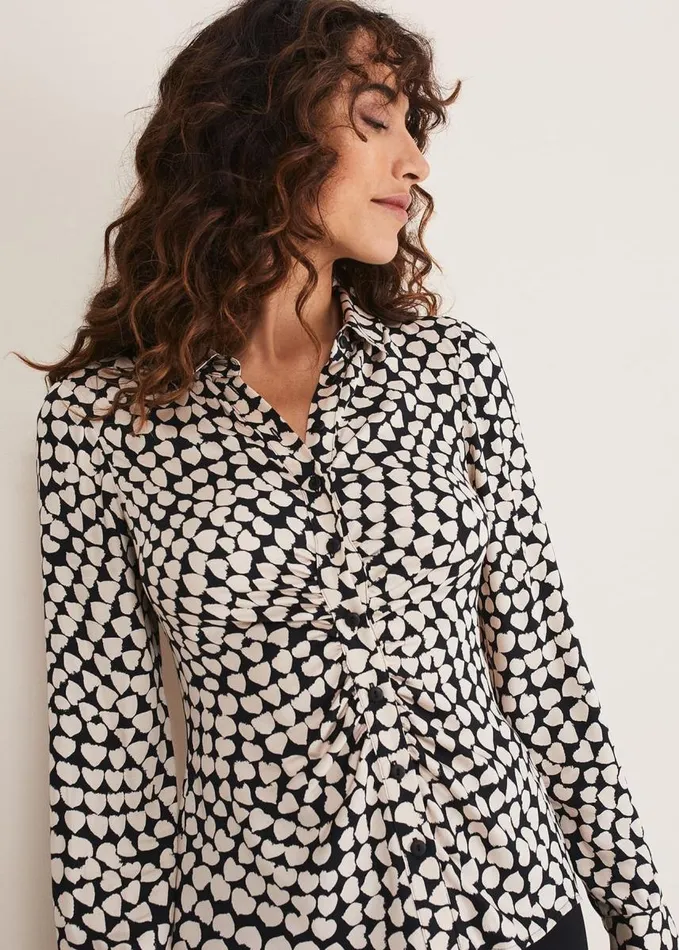 Phase Eight Kesia Ruched Front Heart Print Shirt Blackcamel Women Shirts and Blouses