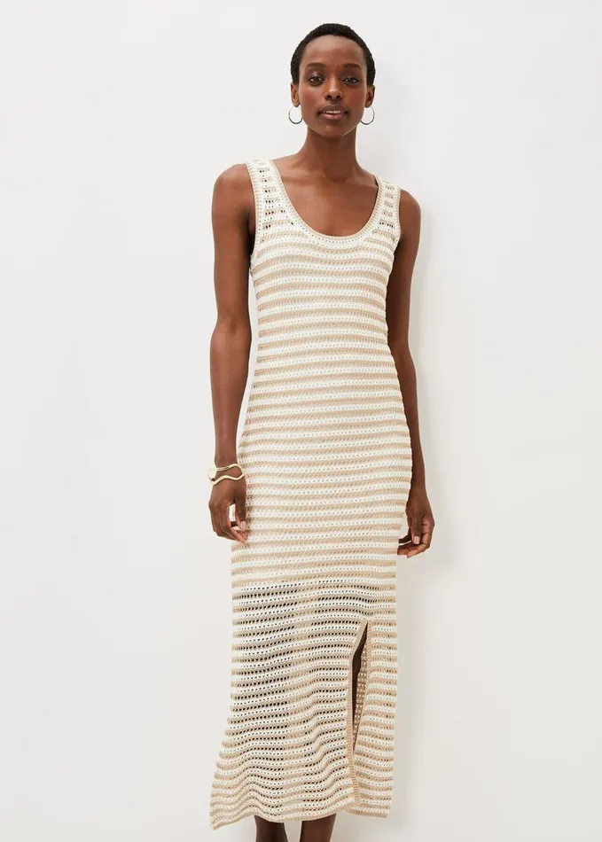 Phase Eight Kimmy Crochet Stripe Maxi Dress Stoneivory Women Dresses