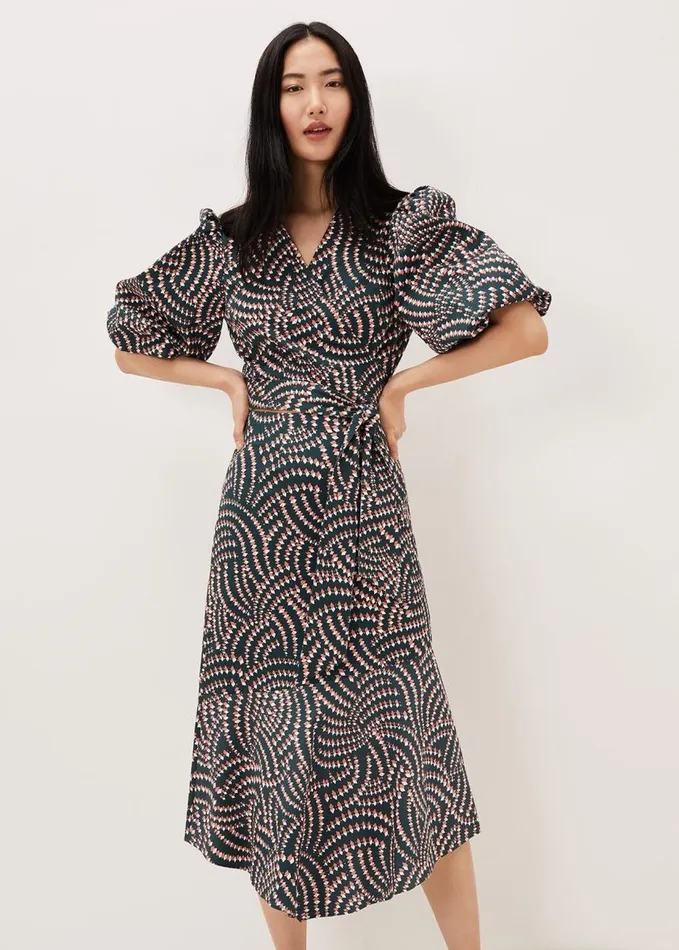 Phase Eight Kiri Geometric CoOrd Skirt Ocean Coral Women Skirts