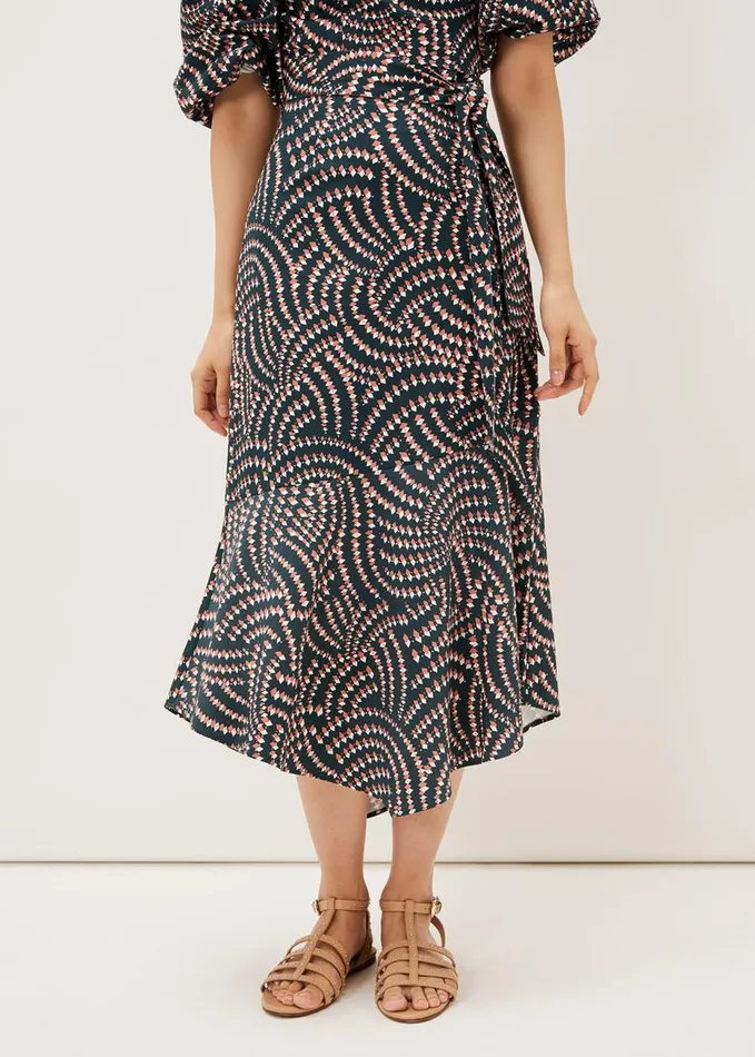 Phase Eight Kiri Geometric CoOrd Skirt Ocean Coral Women Skirts