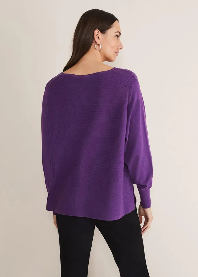 Phase Eight Kirste Textured Fine Knit VNeck Jumper Bright Purple Women Knitwear