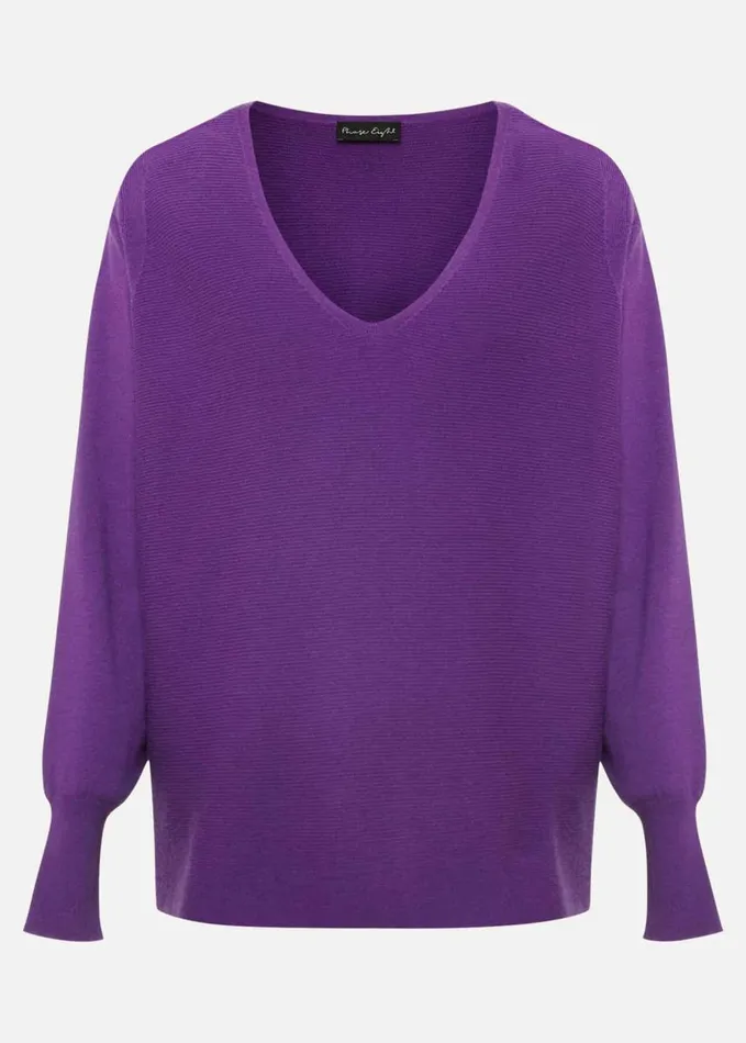 Phase Eight Kirste Textured Fine Knit VNeck Jumper Bright Purple Women Knitwear