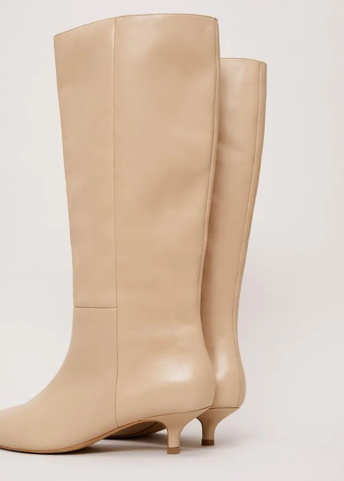 Phase Eight Knee High Kitten Heel Boot Cream Women Boots