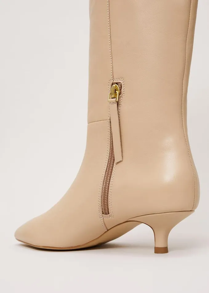 Phase Eight Knee High Kitten Heel Boot Cream Women Boots