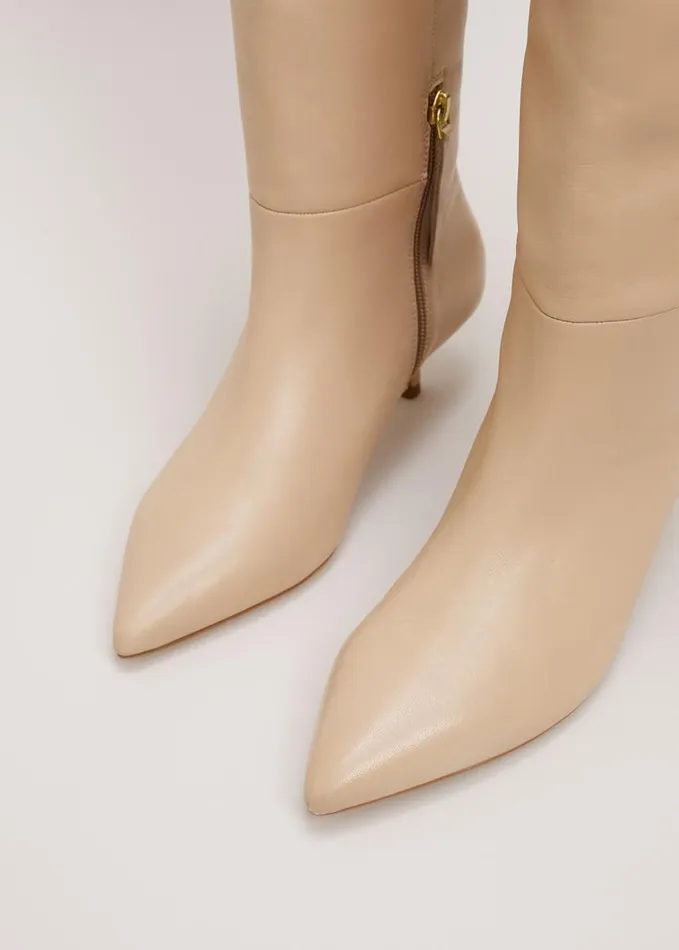 Phase Eight Knee High Kitten Heel Boot Cream Women Boots