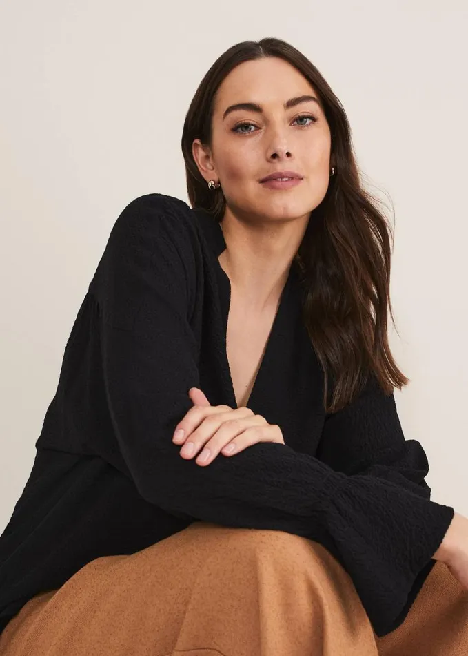 Phase Eight Kym VNeck Textured Blouse Black Women Shirts and Blouses