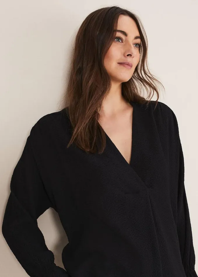 Phase Eight Kym VNeck Textured Blouse Black Women Shirts and Blouses