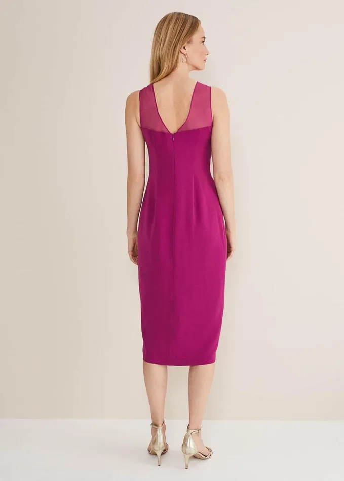 Phase Eight Leah Ruched Midi Dress Magenta Women Dresses