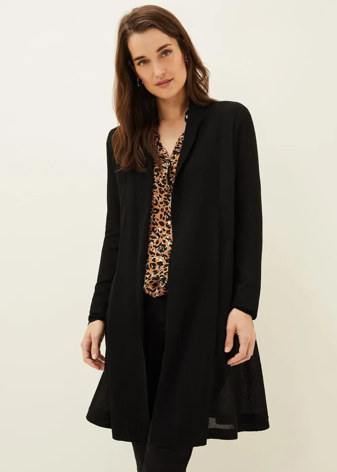Phase Eight Lili Sheer Longline Cardigan Black Women Knitwear