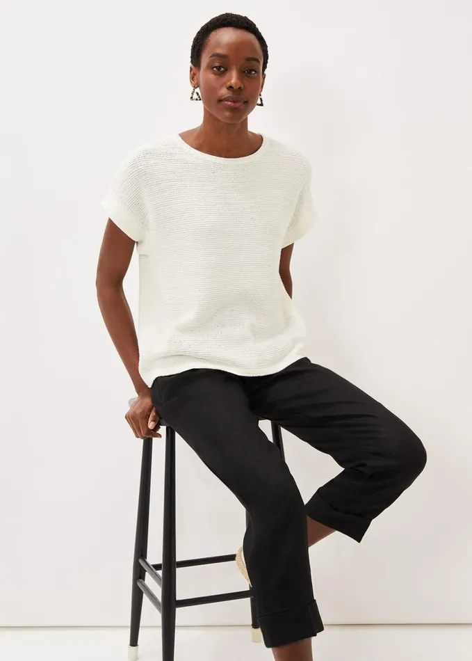 Phase Eight Lisa Ribbed Short Sleeved Jumper Ivory Women Knitwear