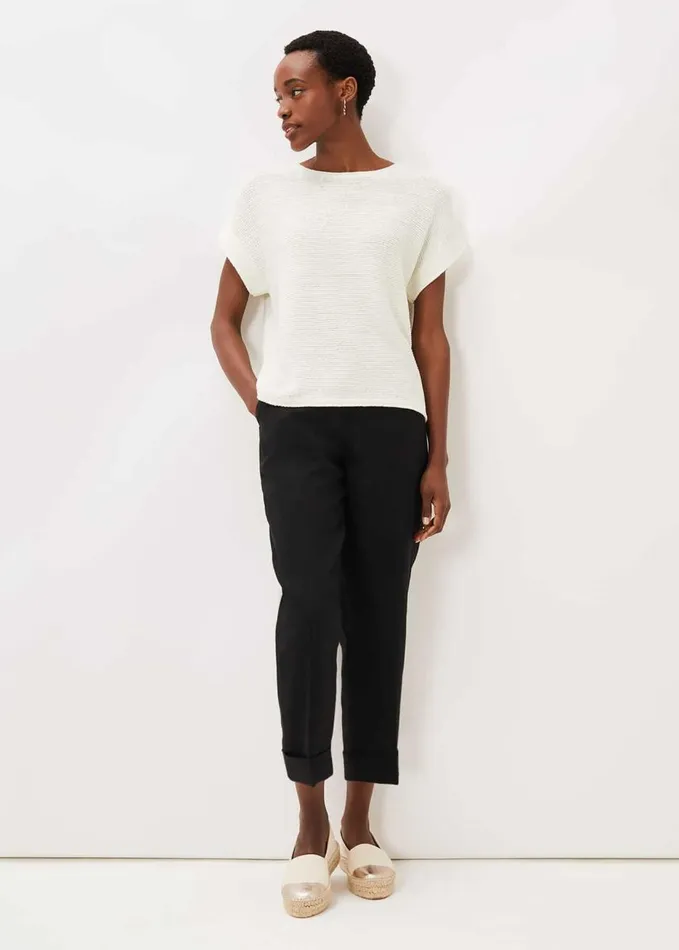 Phase Eight Lisa Ribbed Short Sleeved Jumper Ivory Women Knitwear