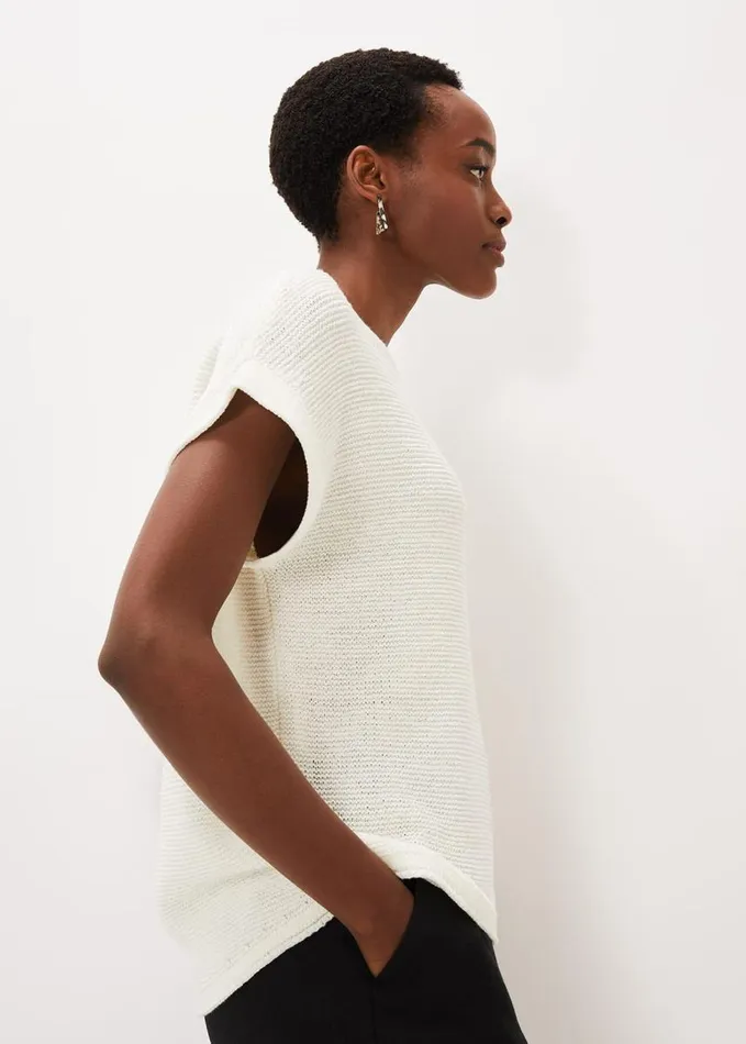 Phase Eight Lisa Ribbed Short Sleeved Jumper Ivory Women Knitwear