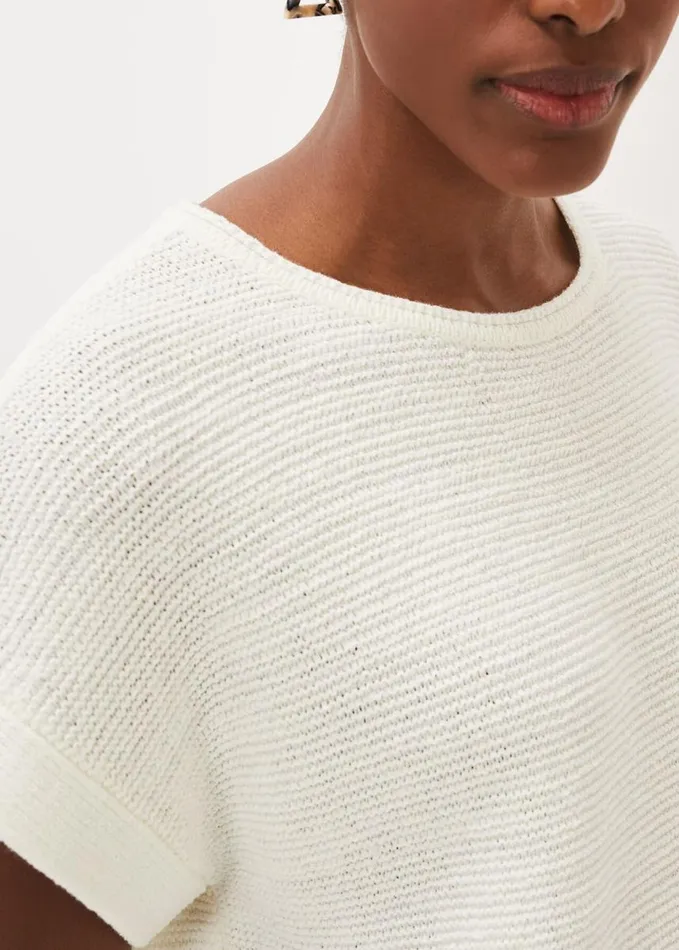 Phase Eight Lisa Ribbed Short Sleeved Jumper Ivory Women Knitwear