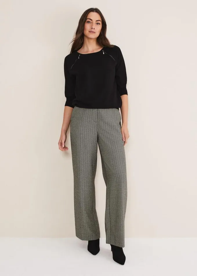 Phase Eight Lolan Zip Trim Knit Jumper Black Women Knitwear