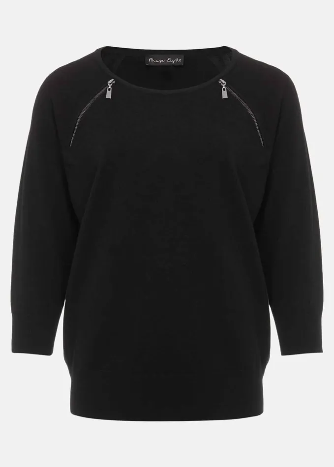 Phase Eight Lolan Zip Trim Knit Jumper Black Women Knitwear