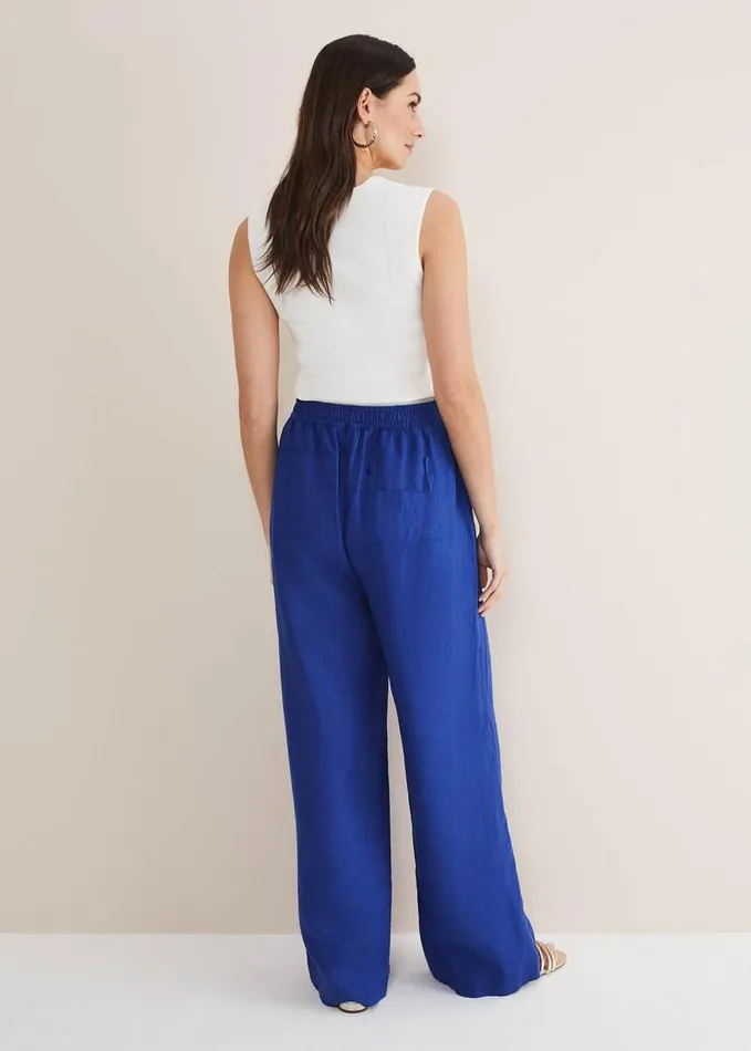 Phase Eight Lolita Blue Linen Wide Leg Trousers Cobalt Women Trousers