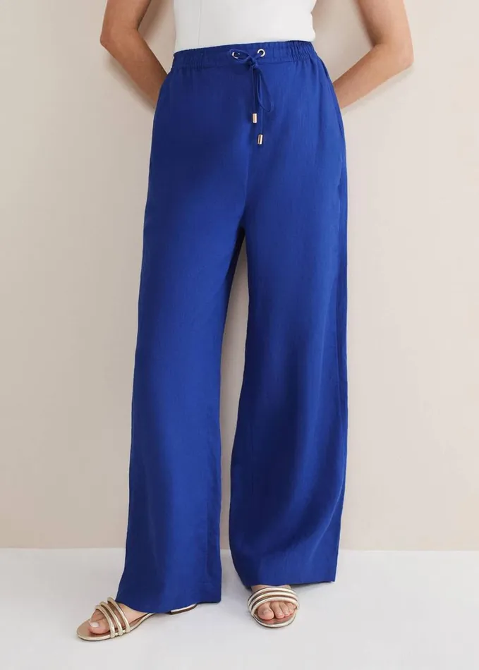 Phase Eight Lolita Blue Linen Wide Leg Trousers Cobalt Women Trousers