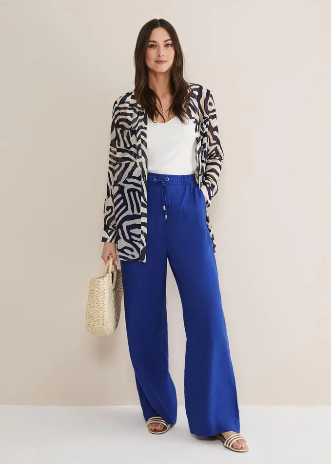 Phase Eight Lolita Blue Linen Wide Leg Trousers Cobalt Women Trousers