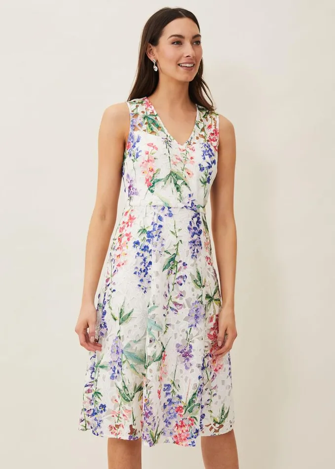 Phase Eight Lonnie Floral Fit And Flare Dress Ivorymulti Women Dresses