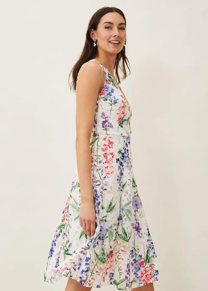 Phase Eight Lonnie Floral Fit And Flare Dress Ivorymulti Women Dresses