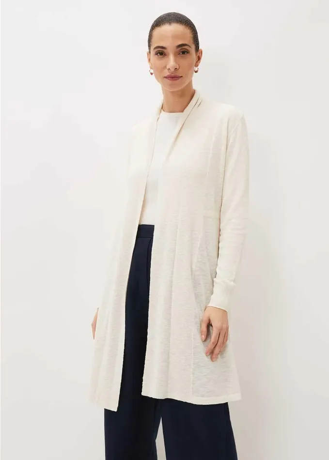 Phase Eight Louise Linen Longline Cardigan Buttermilk Women Knitwear