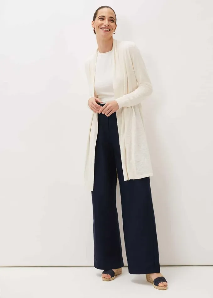 Phase Eight Louise Linen Longline Cardigan Buttermilk Women Knitwear