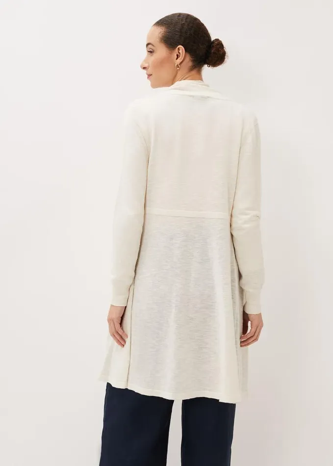 Phase Eight Louise Linen Longline Cardigan Buttermilk Women Knitwear