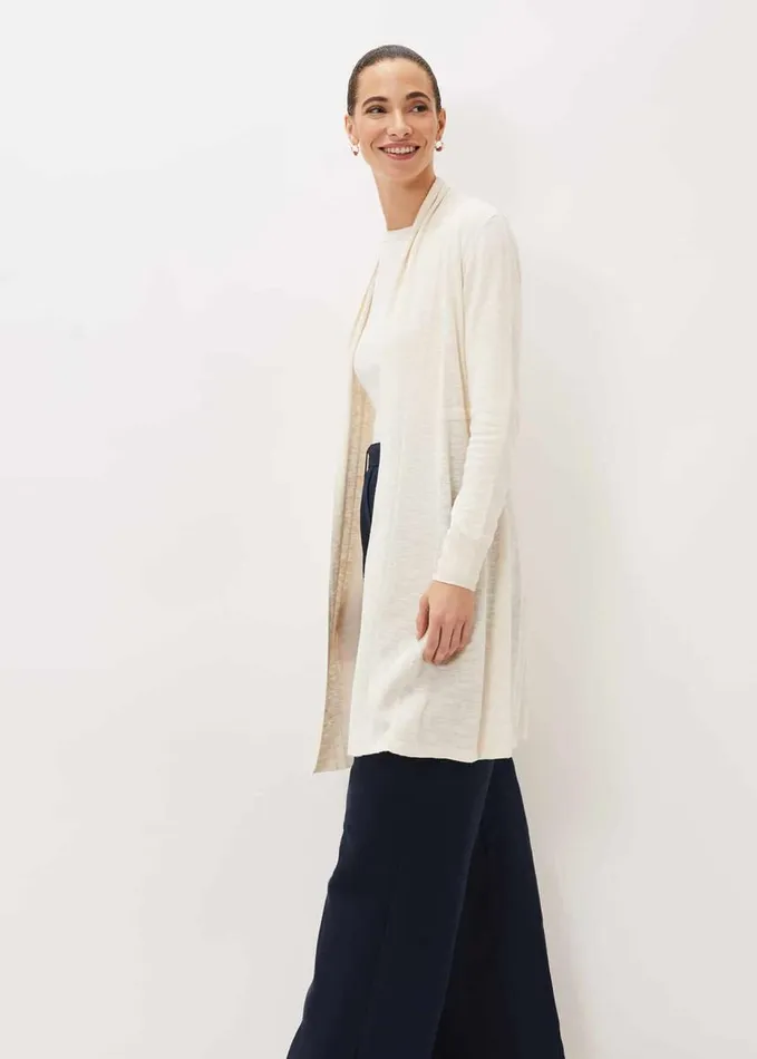 Phase Eight Louise Linen Longline Cardigan Buttermilk Women Knitwear