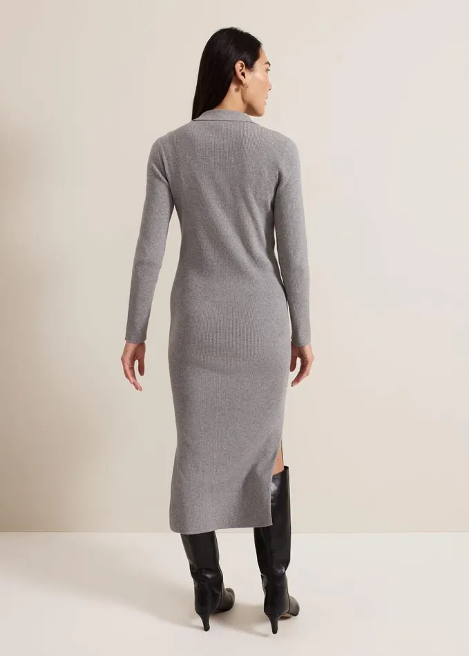 Phase Eight Lucy Collared Popper Column Midi Dress Grey Women Dresses