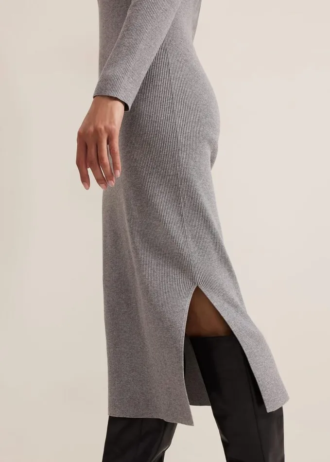Phase Eight Lucy Collared Popper Column Midi Dress Grey Women Dresses