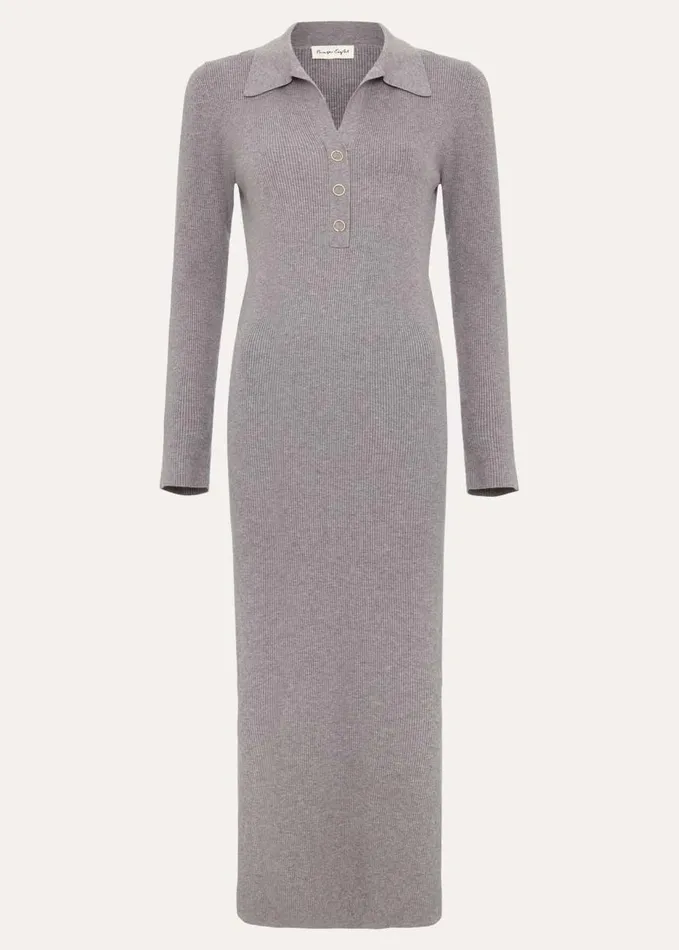 Phase Eight Lucy Collared Popper Column Midi Dress Grey Women Dresses